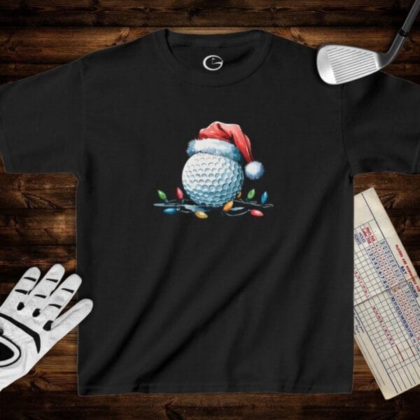 Santa Hat & Christmas Lights Golf Ball Kids T-Shirt