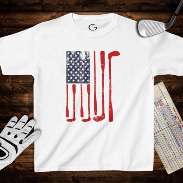 Golf American Flag USA Kids T-Shirt