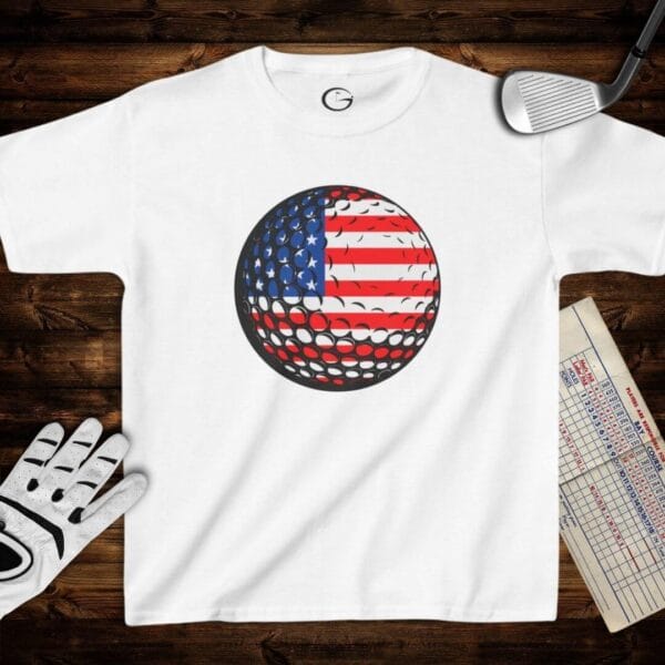 USA Flag Golf Ball Kids T-Shirt