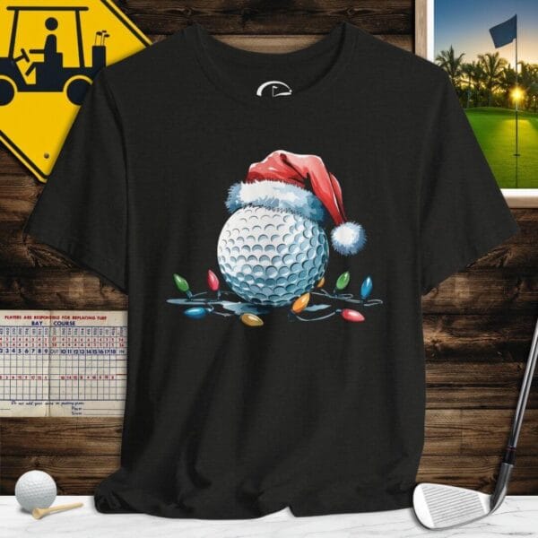 Santa Hat & Christmas Lights Golf Ball T-Shirt